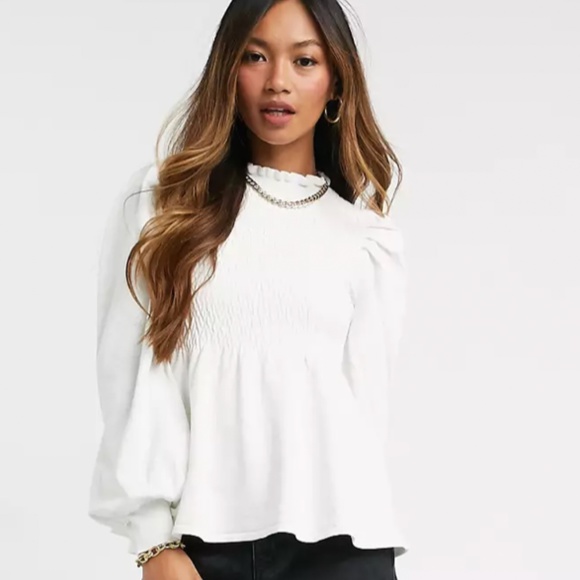 ASOS Tops - ASOS DESIGN frill neck sweater with shirred body in cream